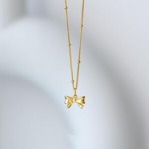 Gold Necklace Bow Knot Necklace Trendy 14K Dainty Tiny Bow Pendant Chain Gift